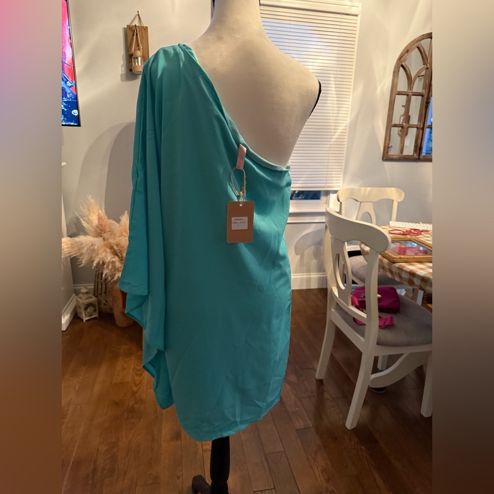 BNWT Jardin Elegant Teal One-Shoulder Tunic Size Large BNWT - Picture 3 of 4